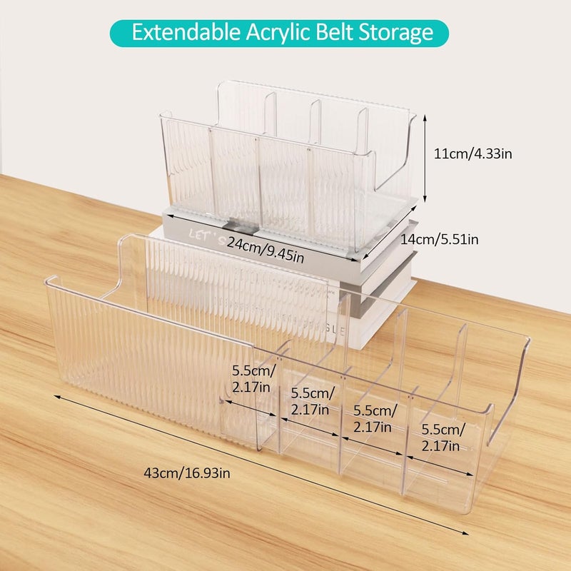 AUOIKK Clear Belt Organizer, Extendable Acrylic Belt Storage Holder with Adjustable Dividers, Belts Storage Container for Drawer and Closet Organization - Image 2